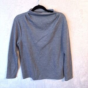 Ann Taylor Silver Metallic Shimmer Funnel Neck Long Sleeve Knit Top Womens L